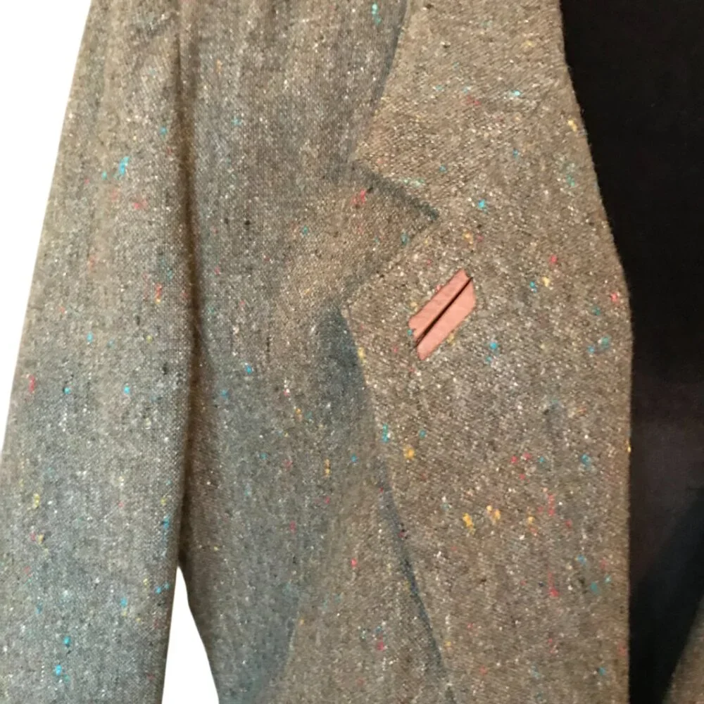 Together Wool Blend Jacket, Vintage 80s Donegal Tweed Tan Brown Blazer 12M